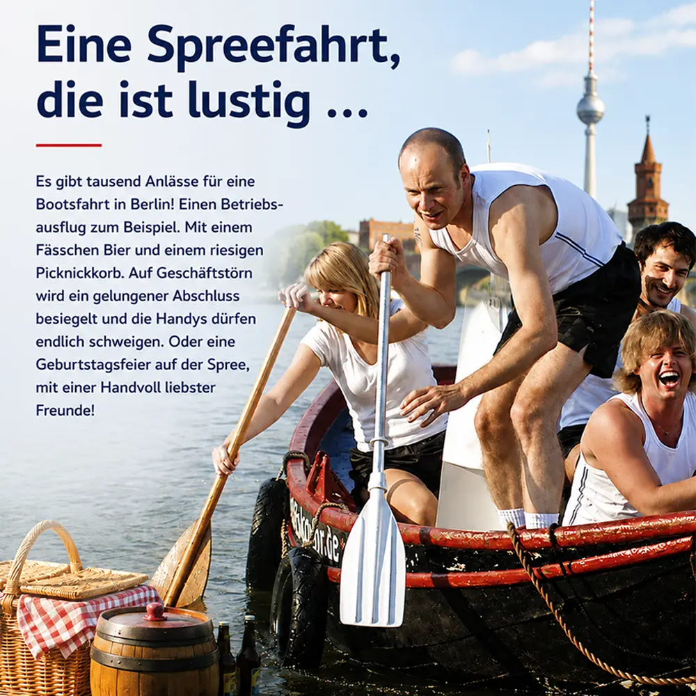 Bootsverleih Berlin Schiffskontor – Boot mieten für Betriebsausflüge, Geburtstagsfeiern oder entspannte Spreefahrten mit Freunden. Unvergessliche Erlebnisse auf Berlins Wasserwegen.