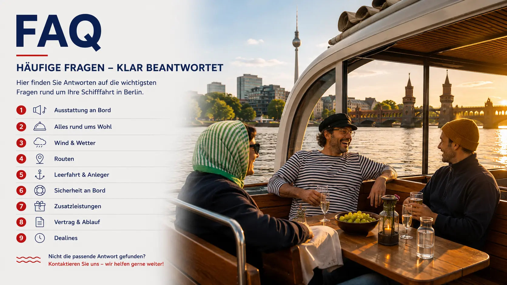 FAQ: Häufige Fragen, Klar Beantwortet - Hier finden Sie Antworten auf die wichtigsten Fragen rund um Ihre Schifffahrt in Berlin
