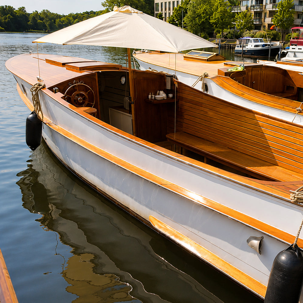 Restaurierter Backdecker für exklusive Charterfahrten mit Freunden, Familie oder Kollegen. Ideal für besondere Anlässe und Freizeitfahrten.