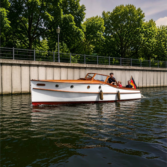 Boot mieten bei Schiffskontor Berlin: Marlene, ein Backdecker der Engelbrecht-Werft aus Köpenick, bietet ein einzigartiges Fahrerlebnis.