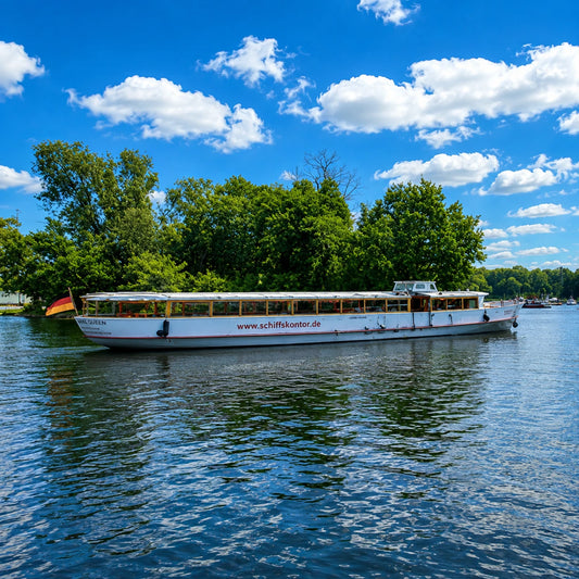 Die vollelektrische MS Stralau Lounge von Schiffskontor bietet eine exklusive Eventlocation auf dem Wasser für Firmenfeiern, Tagungen und private Veranstaltungen in Berlin.