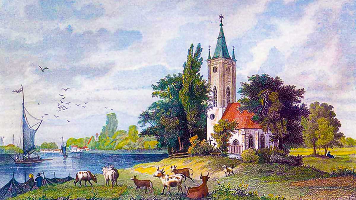 Heiraten am Wasser in der historischen Dorfkirche auf der Halbinsel Stralau. Evangelische Kirchengemeinde Boxhagen-Stralau.